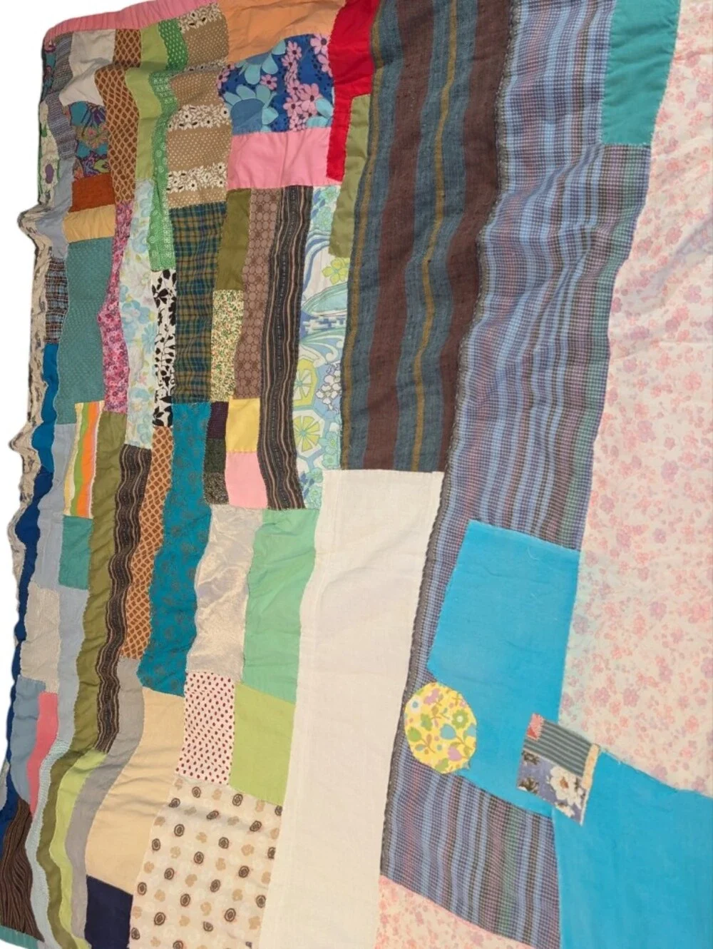 60s 70s Vintage Crazy Patchwork Multi Color Quilt